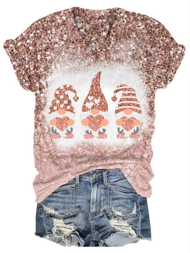 Valentine's Glitter Gnome V-Neck T-Shirt