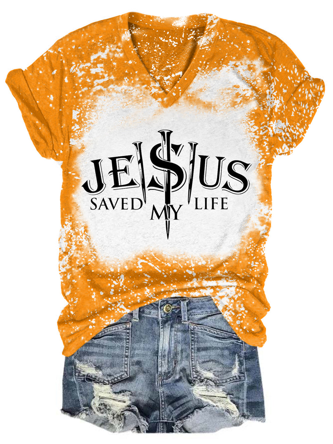 Jesus Saved My Life Tie Dye V Neck T-shirt