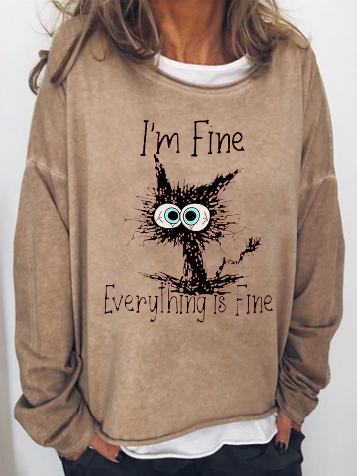 I'm Fine Everthing Is Fine Cat Funny Print Long Sleeve Shirt