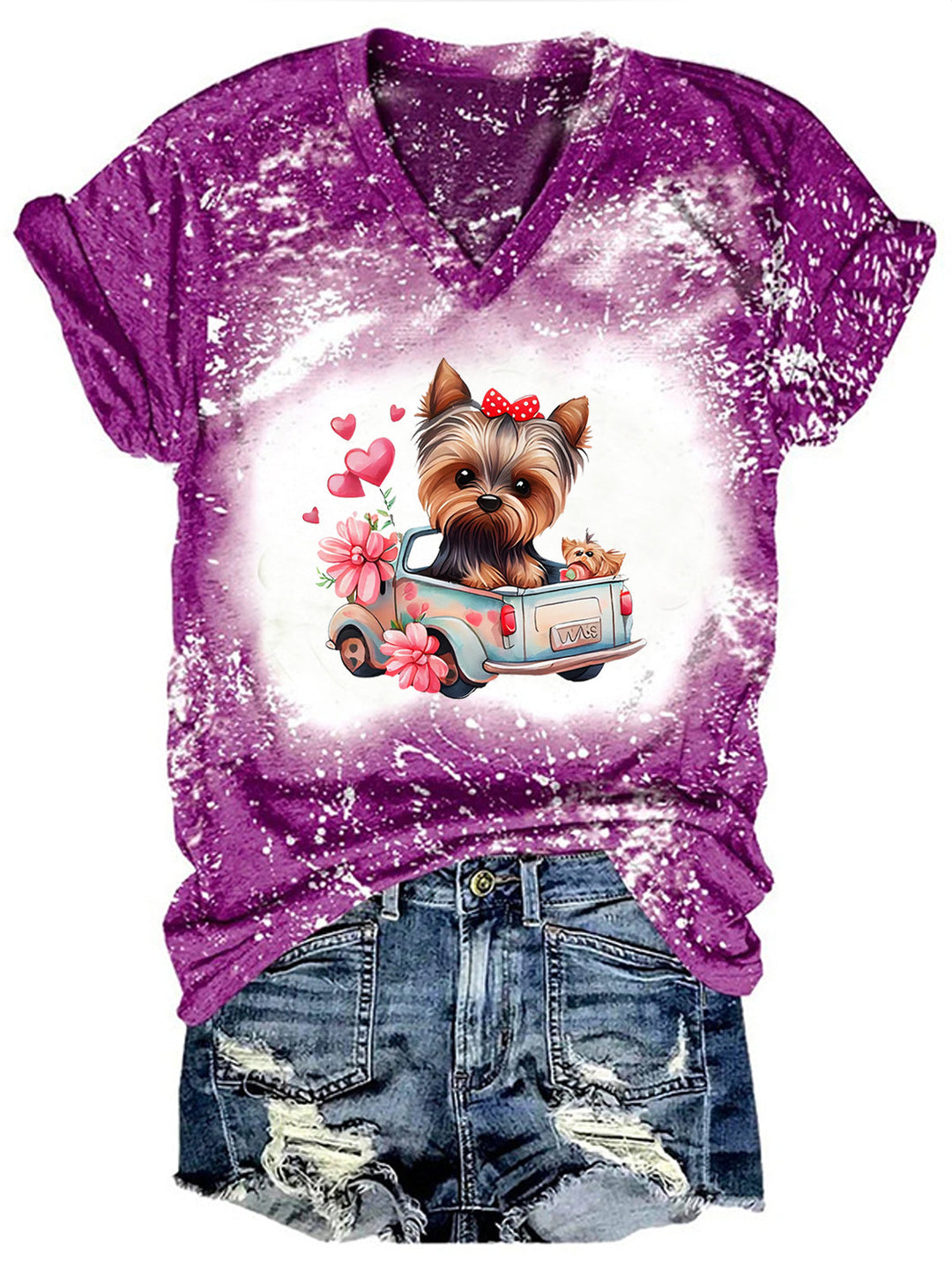 Women's Tie Dye Truck Dog Print Top