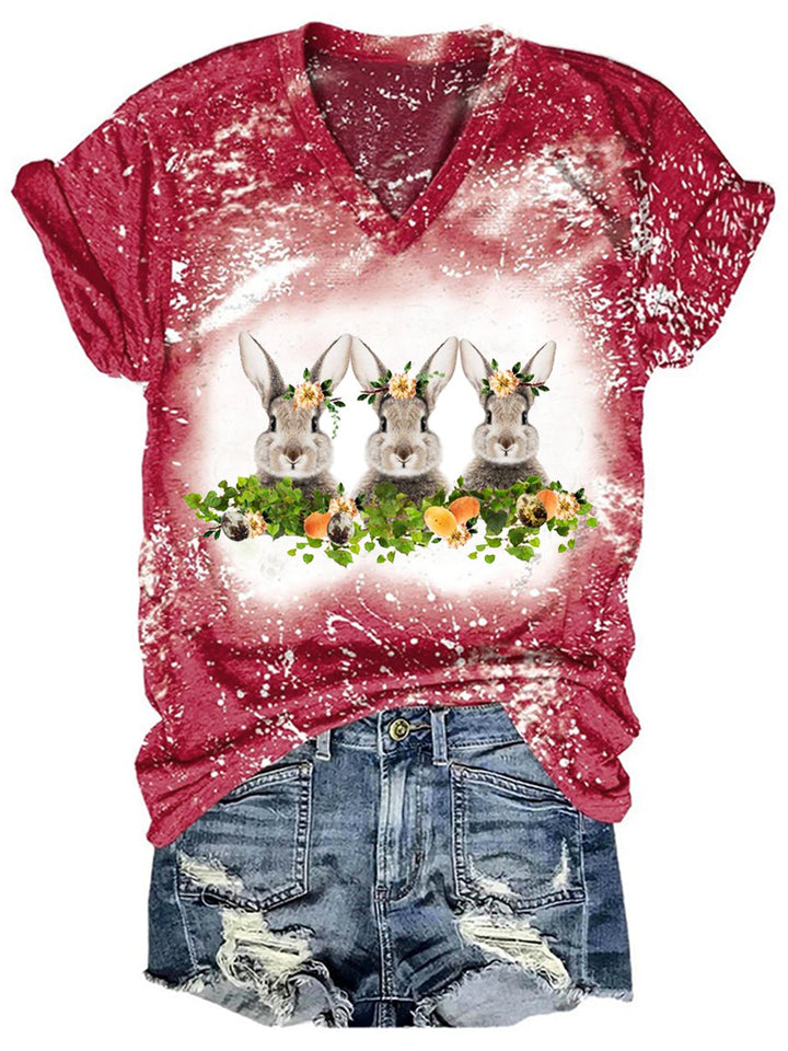 Easter Bunny Print Tie-Dye Short-Sleeve Top