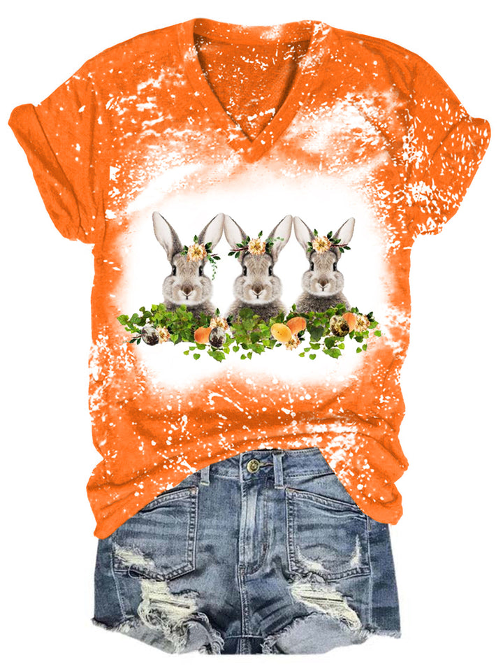 Easter Bunny Print Tie-Dye Short-Sleeve Top