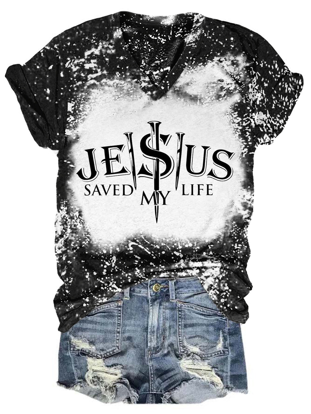 Jesus Saved My Life Tie Dye V Neck T-shirt