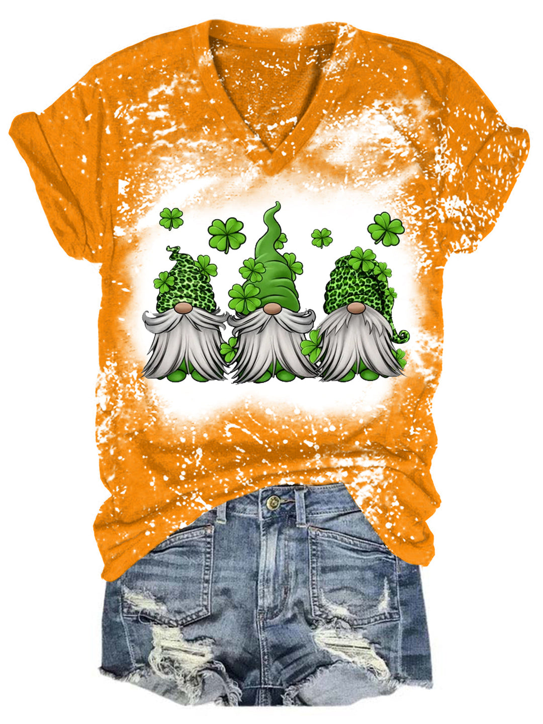 Women's Gnome Clover Print Tie Dye T-Shirt