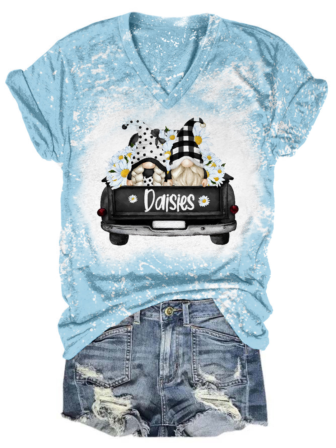 Daisy Gnomies Truck Tie Dye V Neck T-shirt