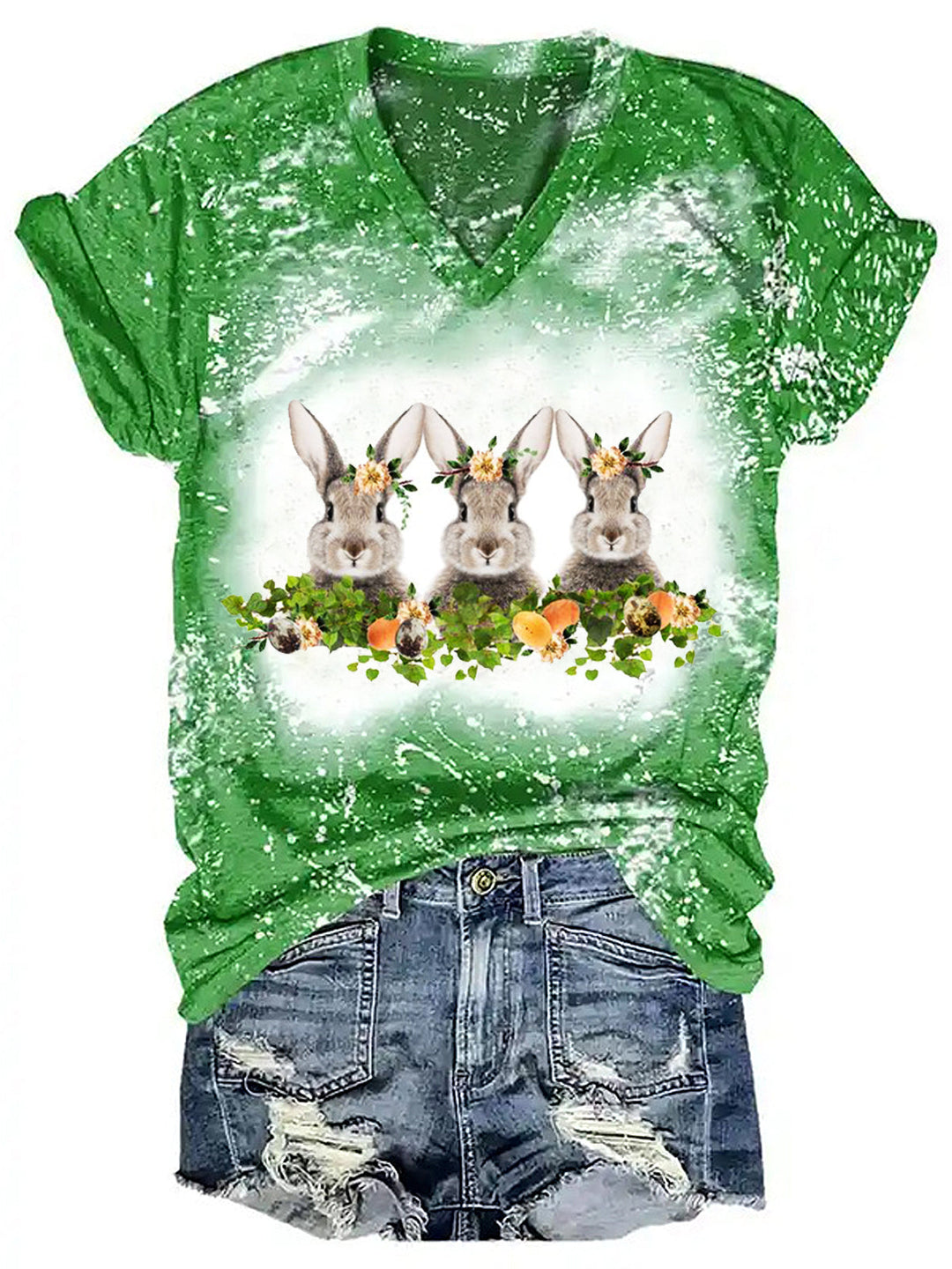 Easter Bunny Print Tie-Dye Short-Sleeve Top