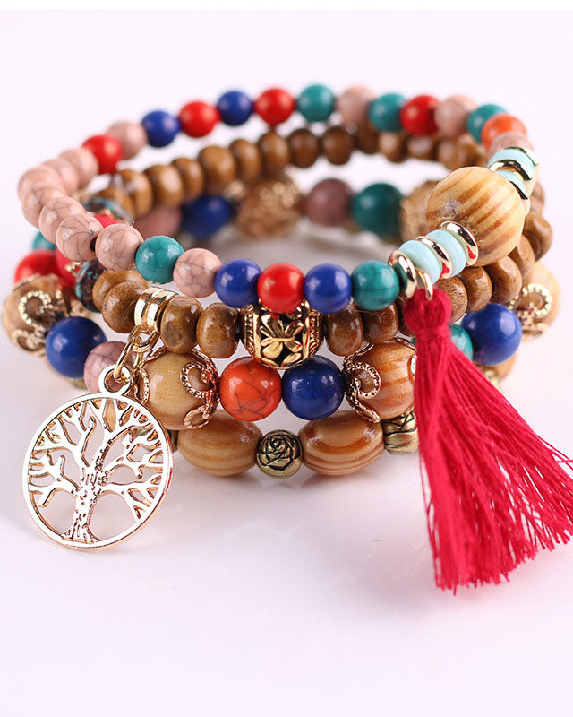 Tassel Wooden Bead Bracelet