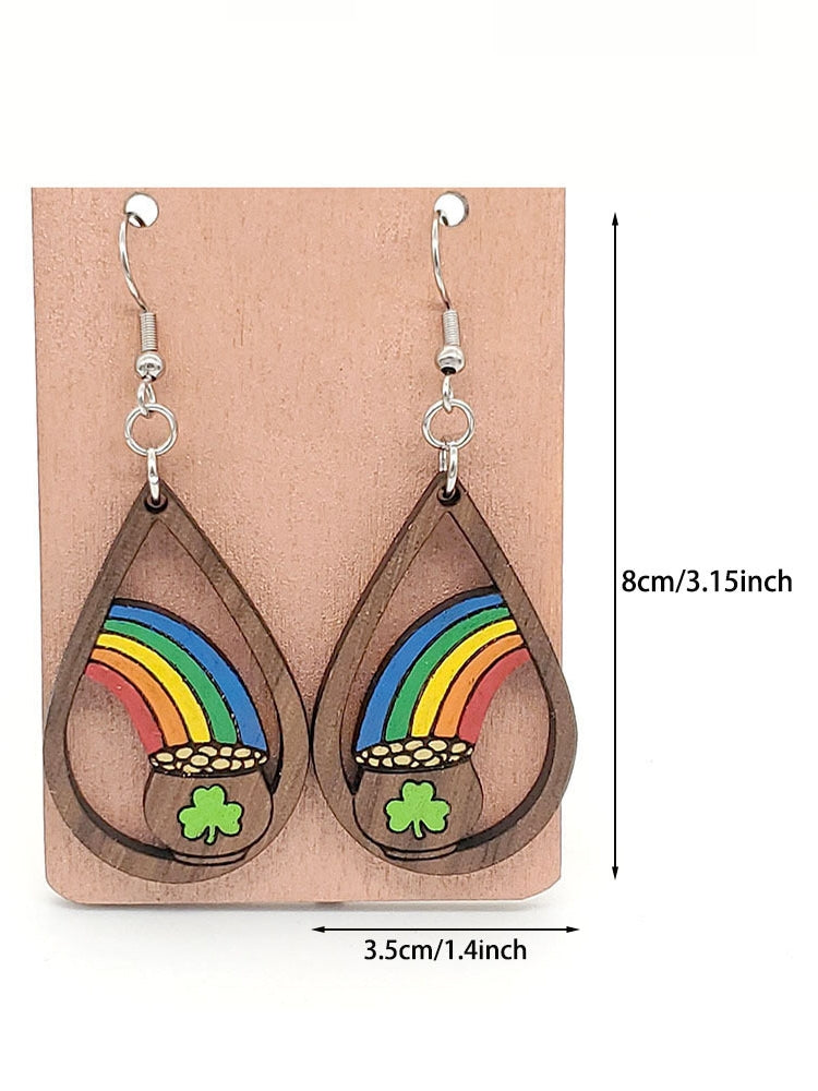 Rainbow Water Drop Wooden Earrings