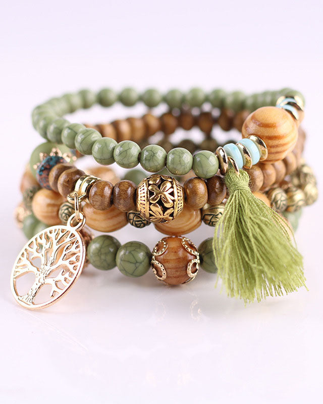 Tassel Wooden Bead Bracelet