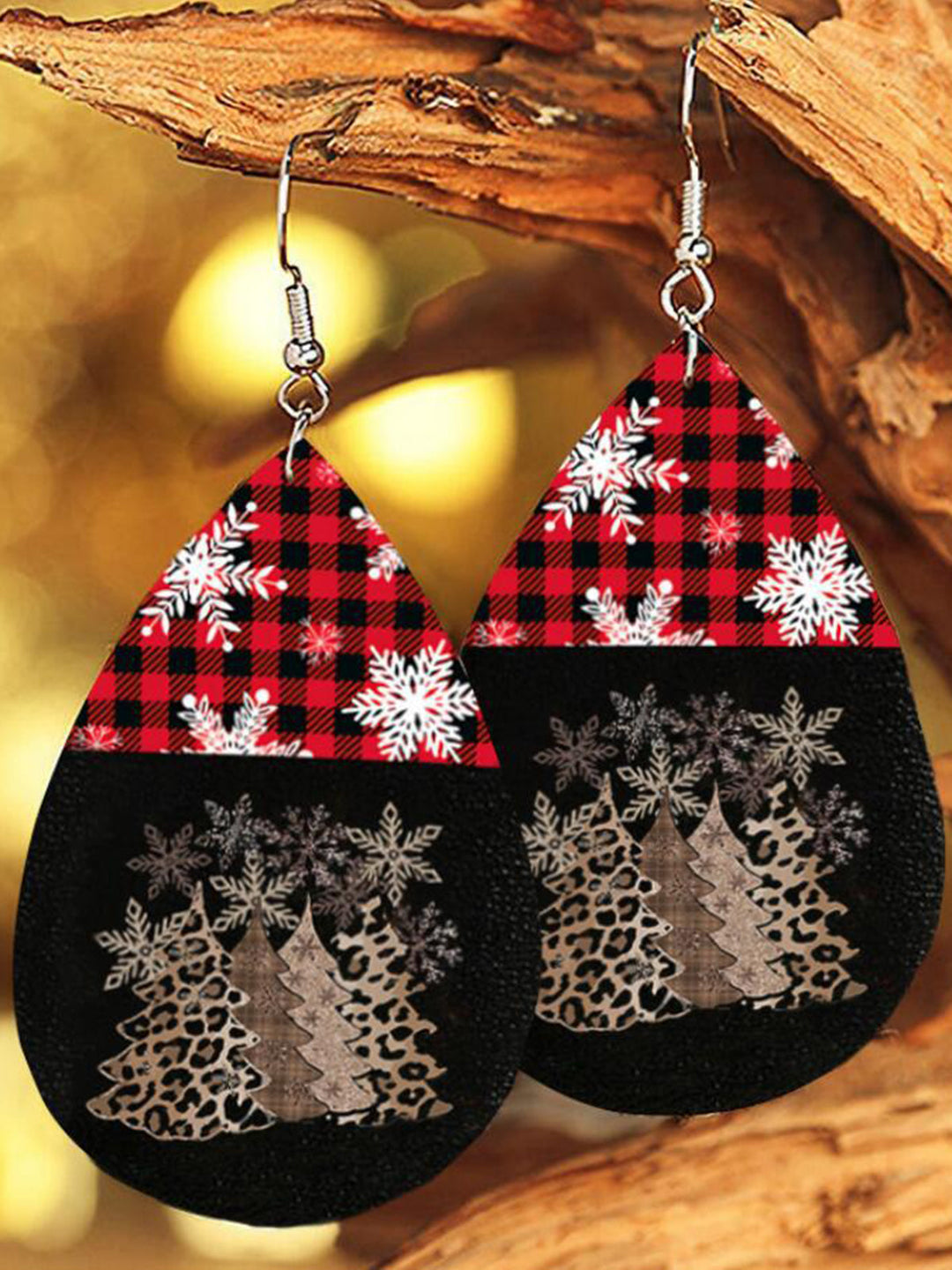 Christmas Tree Leopard Print Earrings