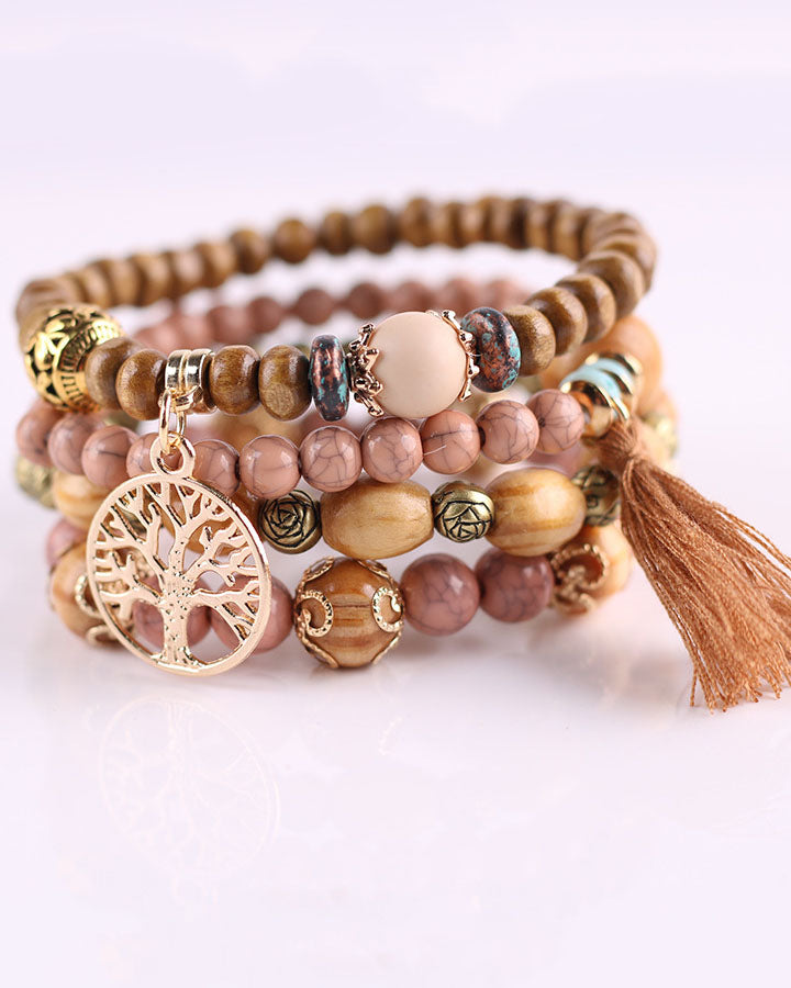 Tassel Wooden Bead Bracelet