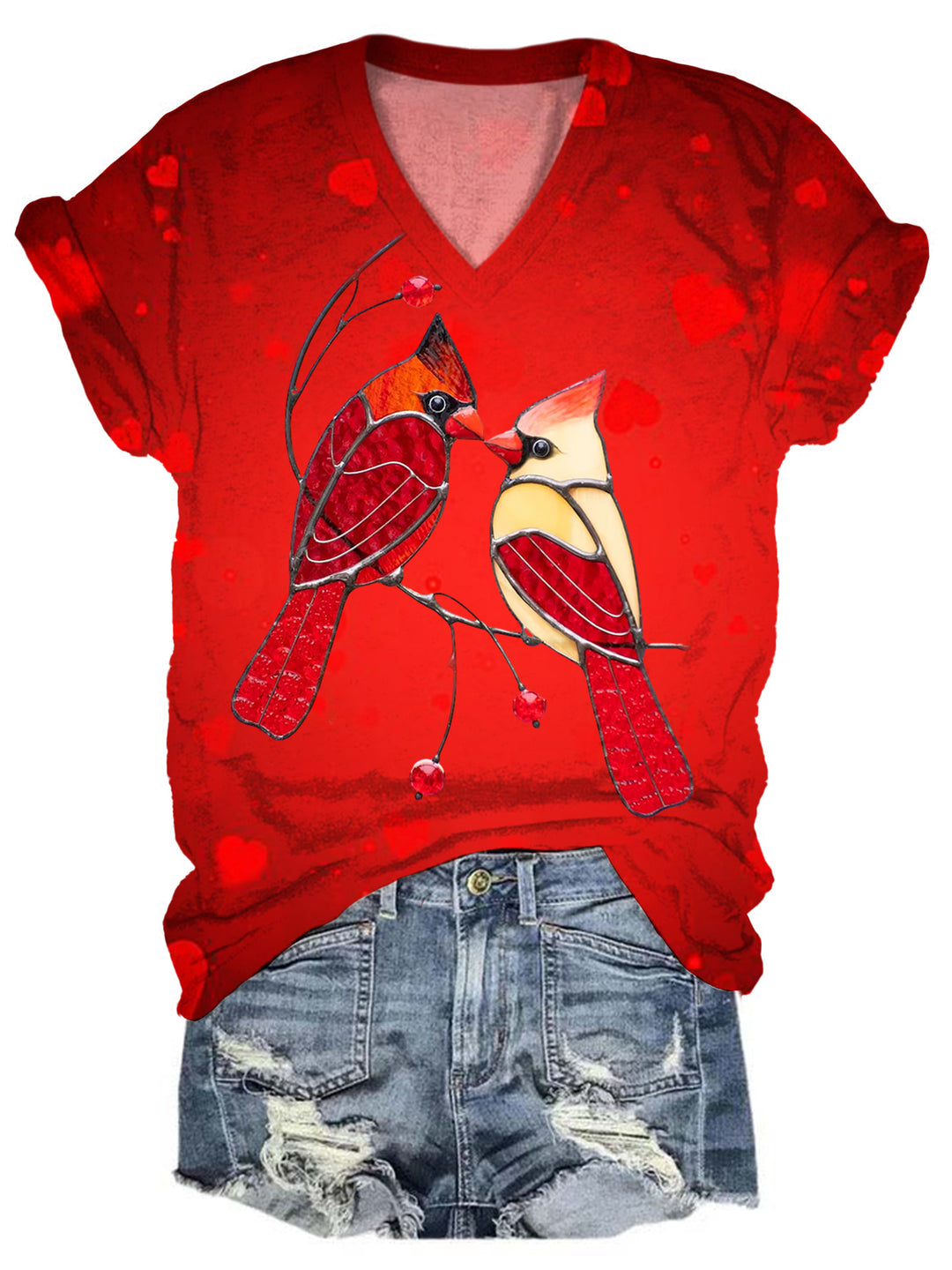 Women's Valentines Cardinal Printed Tops