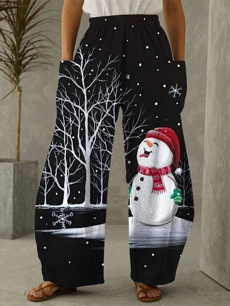 Christmas Snowman Print Vintage Pants