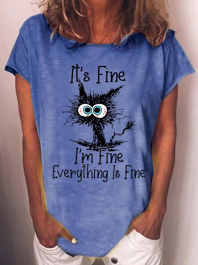 Womens Funny Letter I Am Fine Short Sleeve T-Shirt