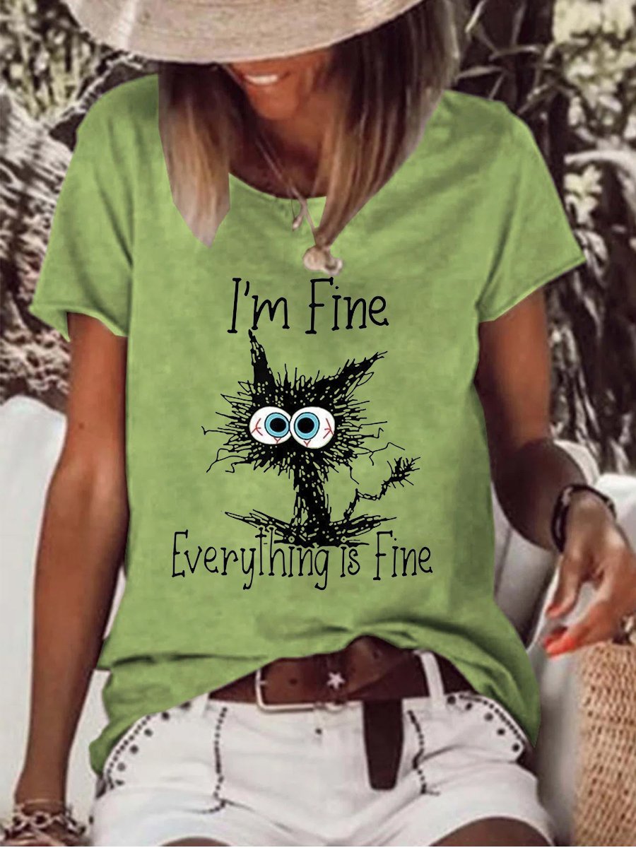 Women's I'm Fine It's Fine Everything Is Fine Crew Neck Funny T-shirt