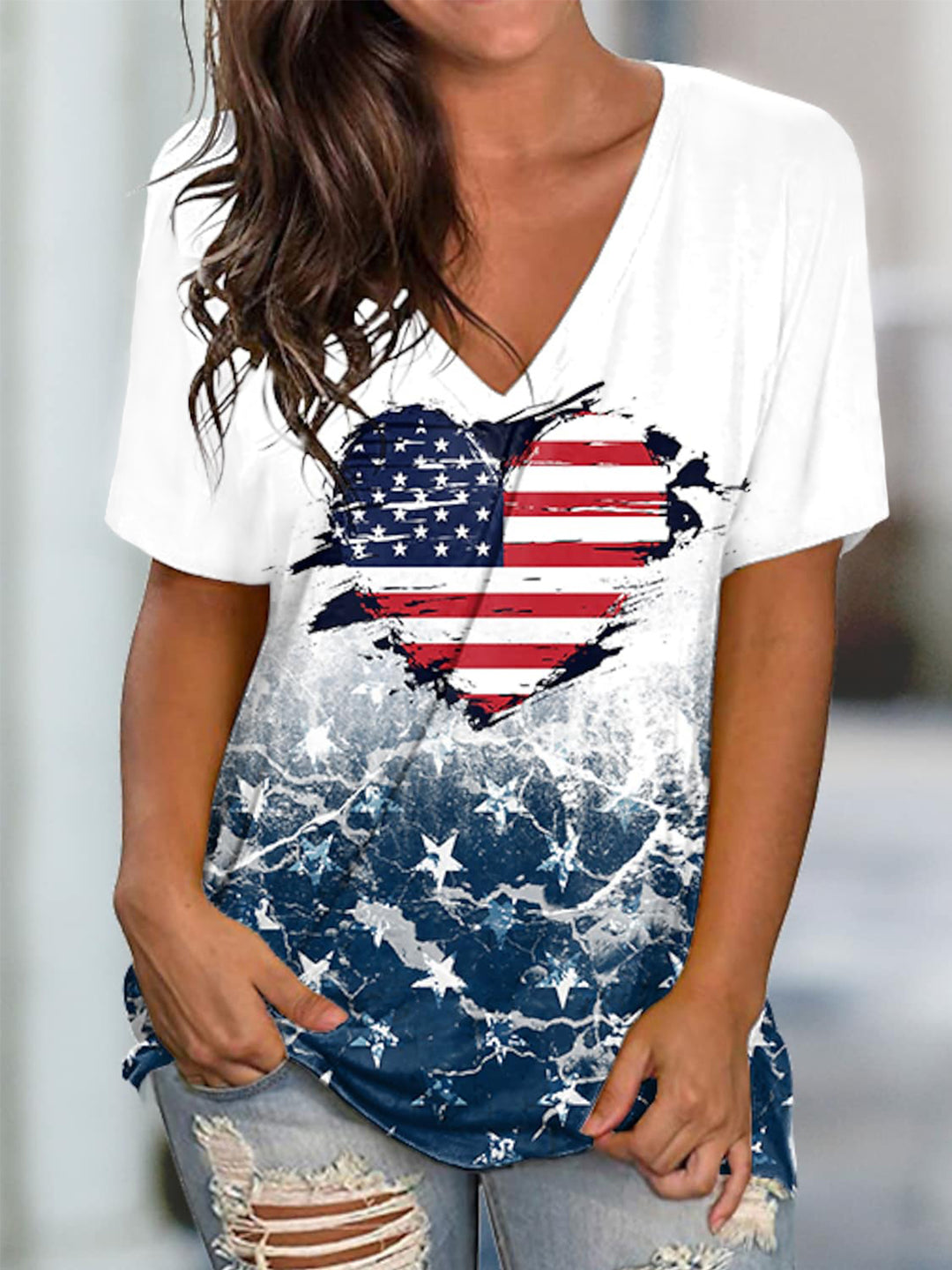 American Flag Star Heart T-shirt