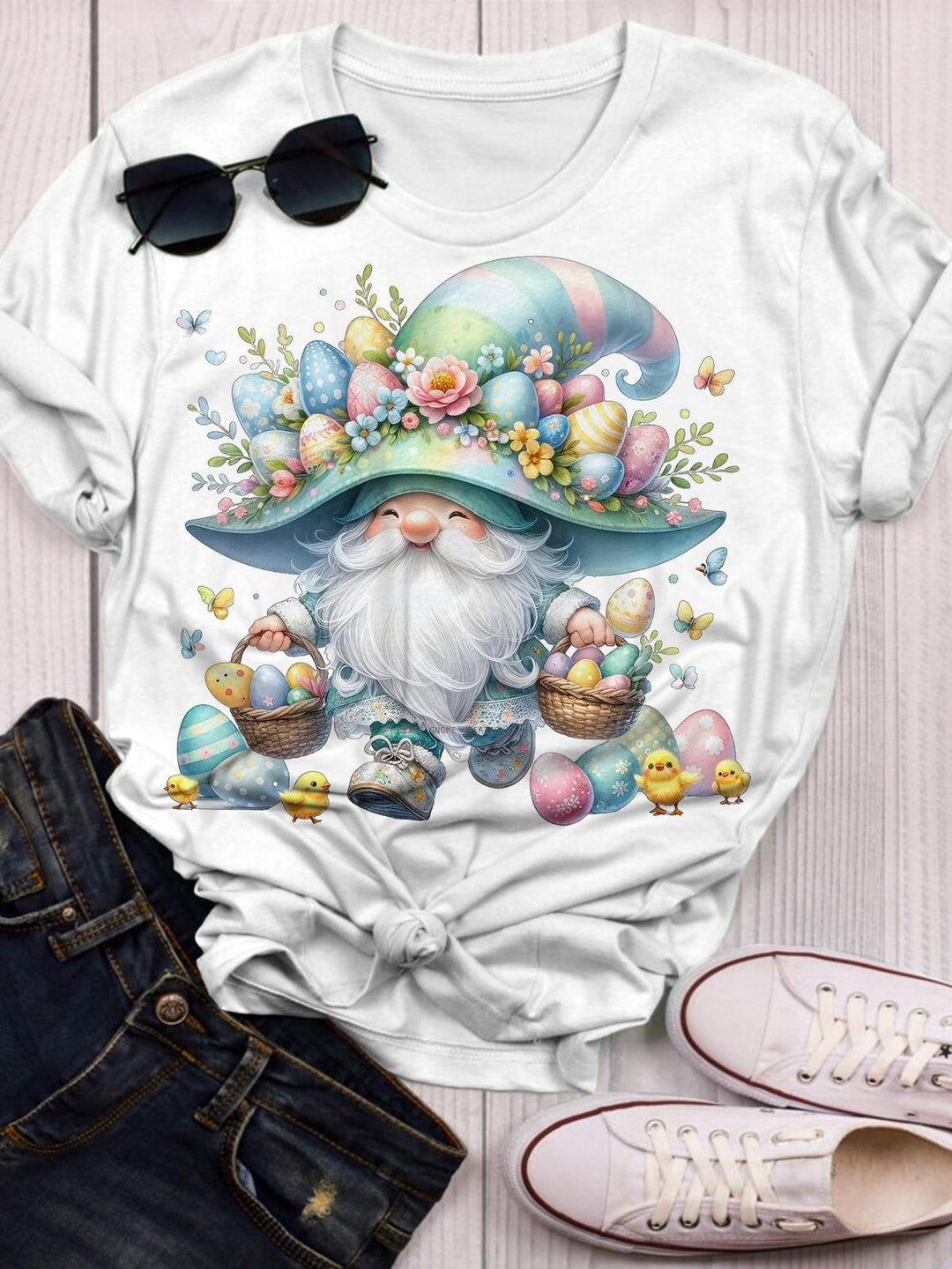 Easter Eggs Gnome Crew Neck T-shirt