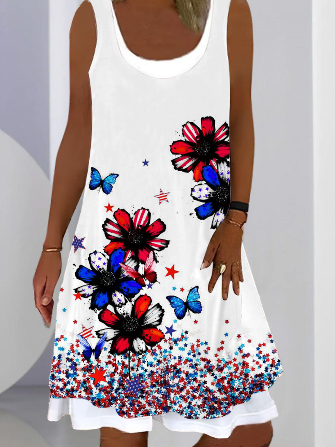 Floral Butterfly Ladies False Two Dress