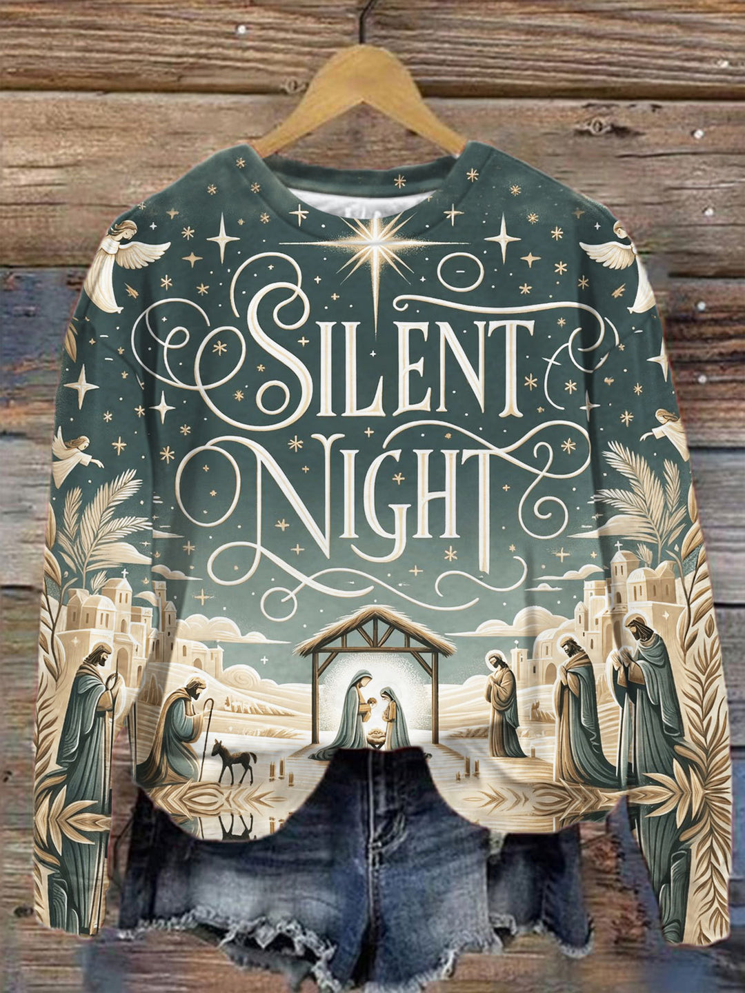 Women's Nativity Silent Night Print Top