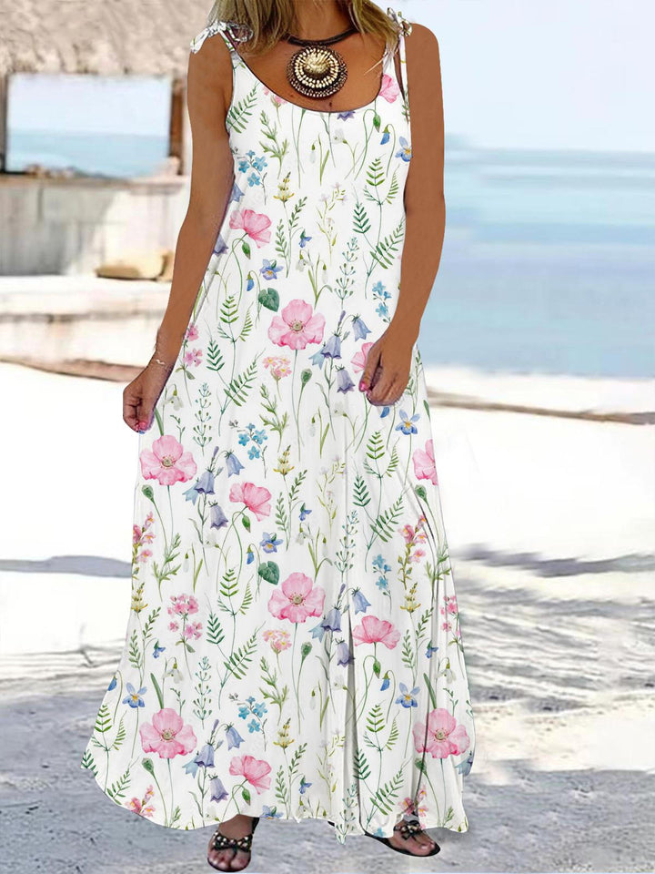 Flower Print Ladies Adjustable Strap Maxi Dress