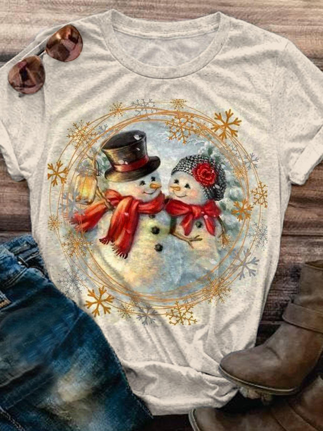 Snowman Print Retro Top