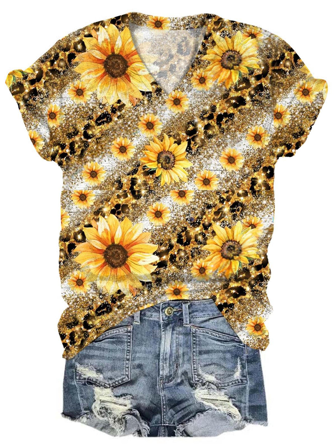 Women's Leopard Sunflower Print Top