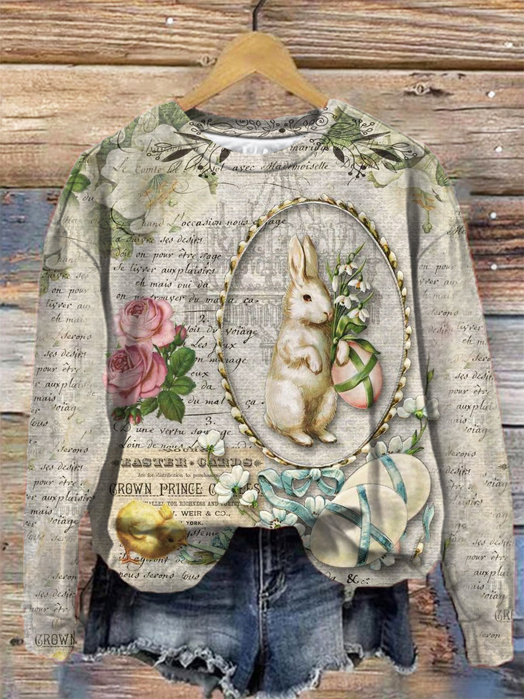 Vintage Easter Crew Neck Long Sleeve Top