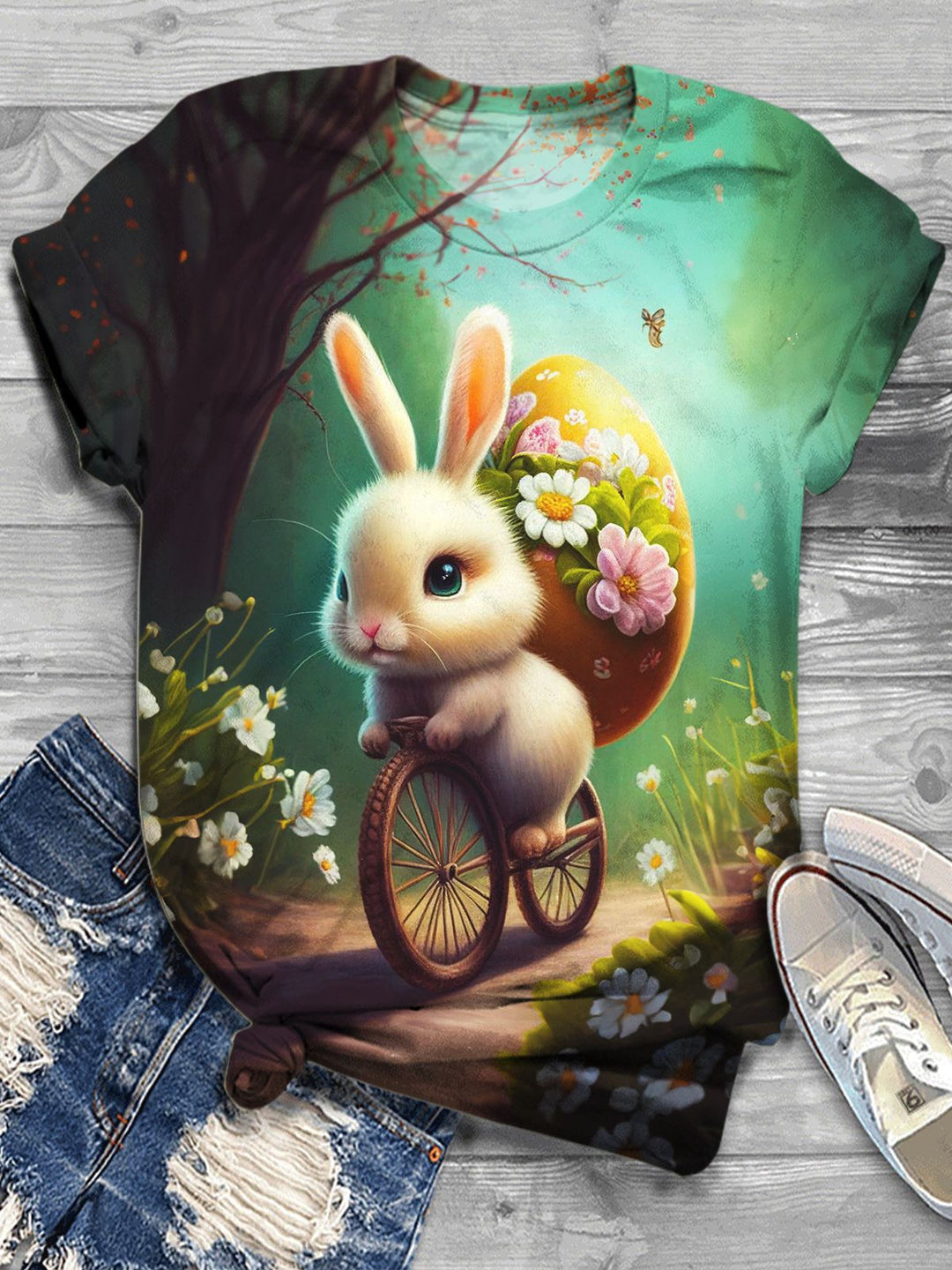 Women's Funny Easter Bunny Print Casual Top