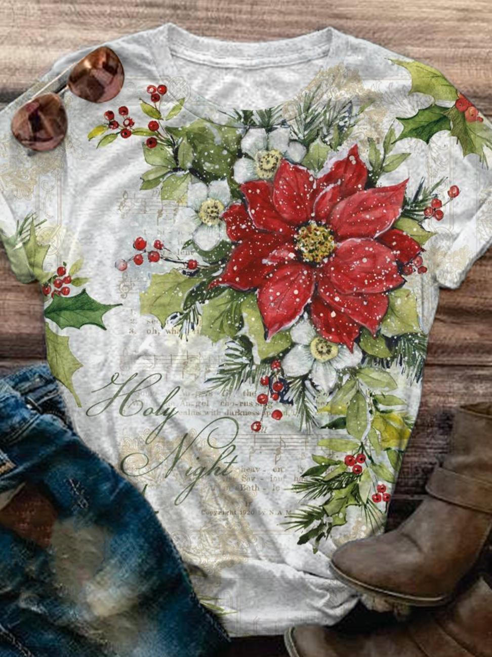 Women's Vintage Floral Crew Neck T-Shirt