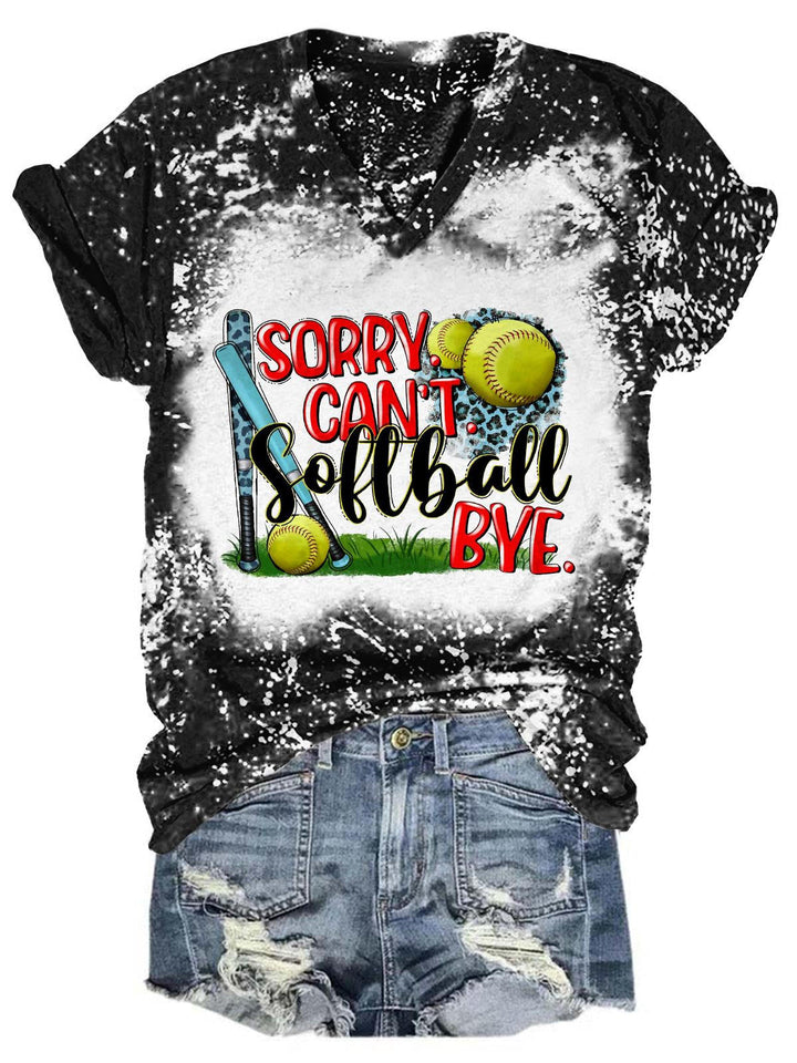Sorry Can't Softball Bye Tie Dye V Neck T-Shirt