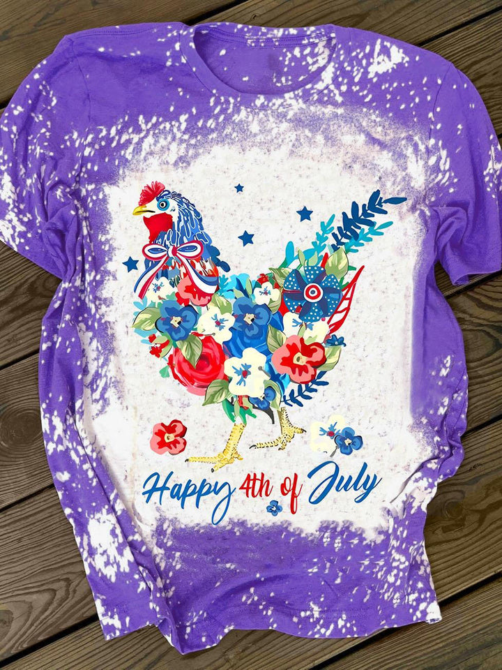Happy 4th of July Floral Chick Short Sleeve T-Shirt