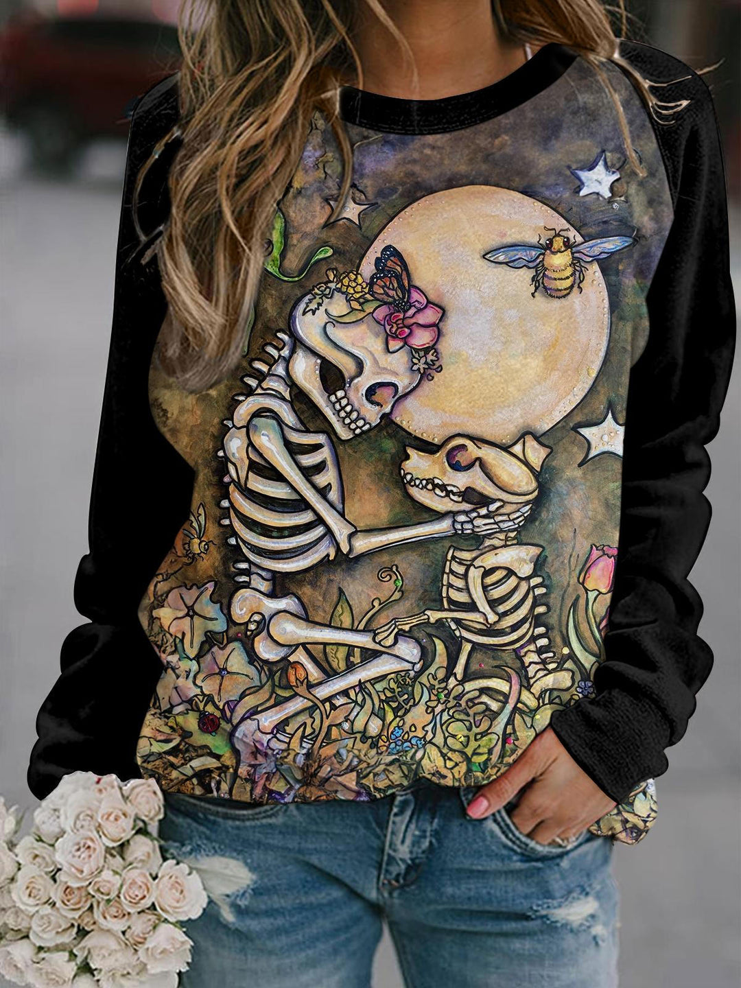 Skeleton And Her Dog Long Sleeve Top