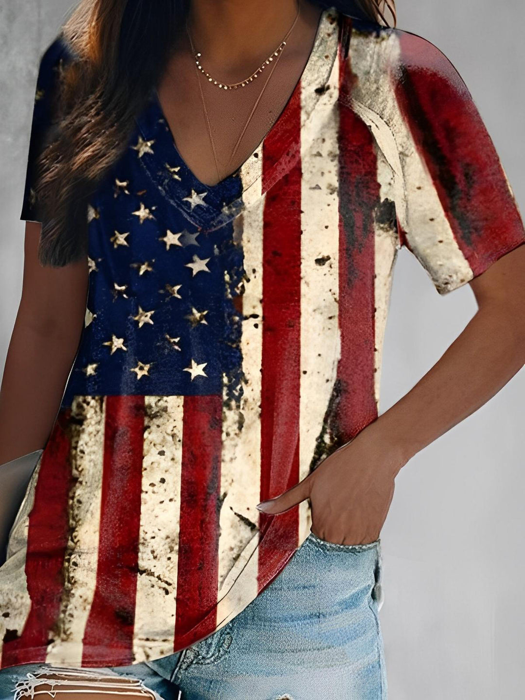 Vintage Flag Print Short Sleeve T-Shirt