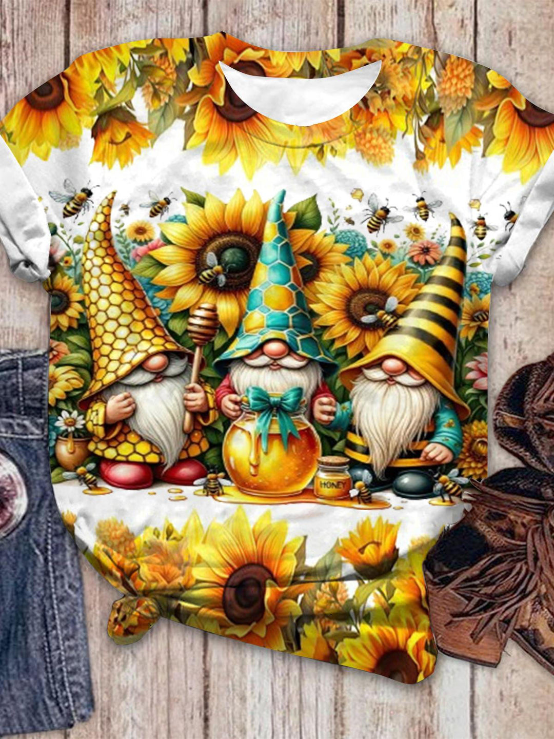 Sunflower Honey Gnomes Crew Neck T-shirt