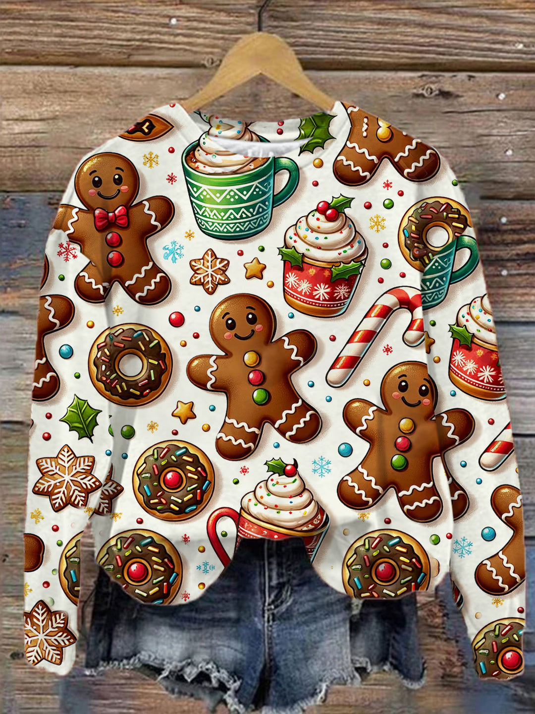 Women's Funny Christmas Print Round Neck Long Sleeve Top