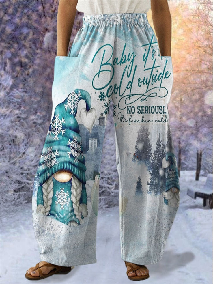 Women's Winter Gnome Print Casual Pants