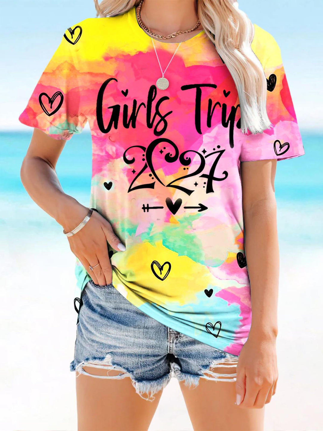 Women's Tie Dye Girls Trip 2024 Print Top