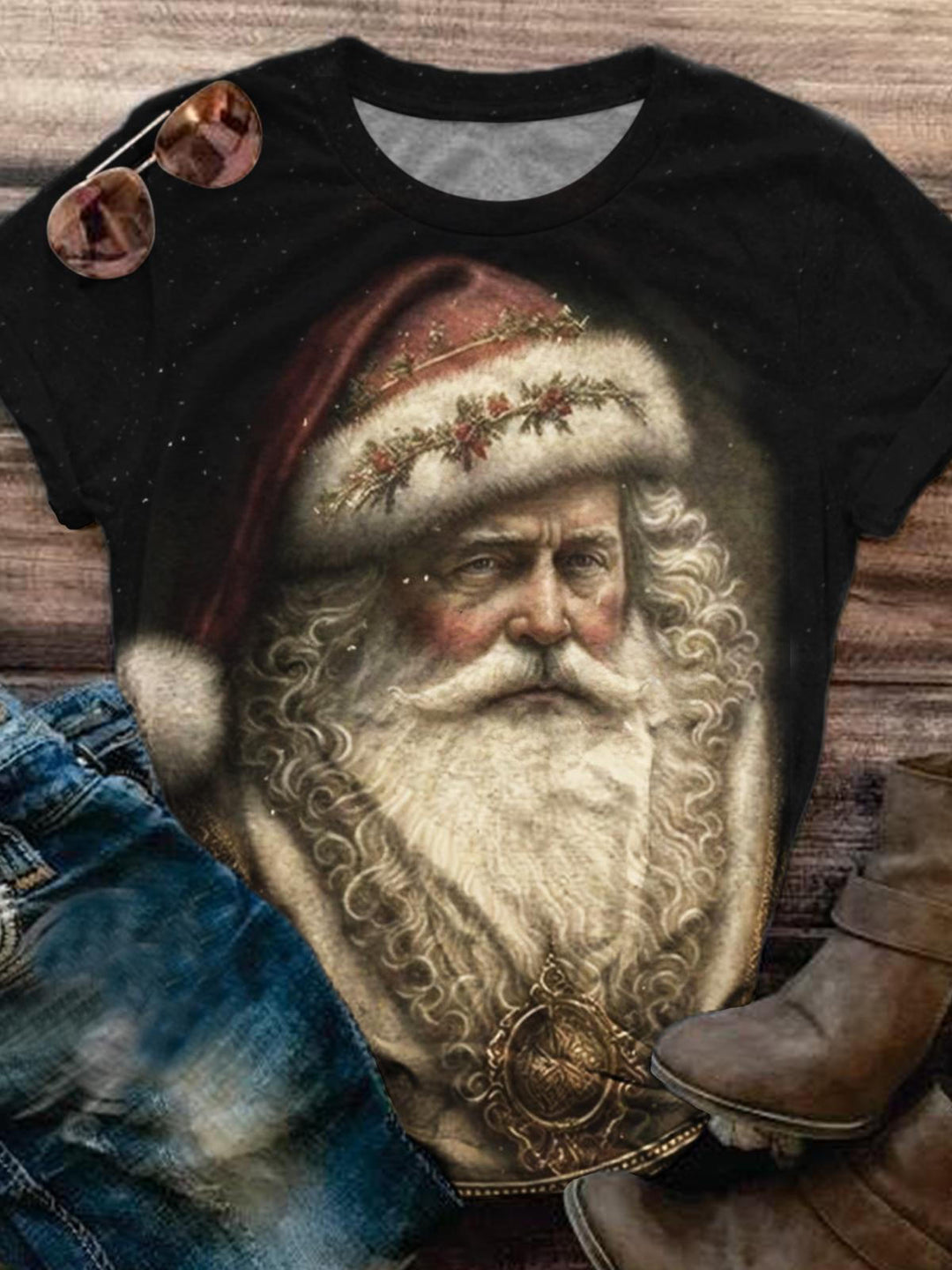 Women's Santa Print Casual T-Shirt