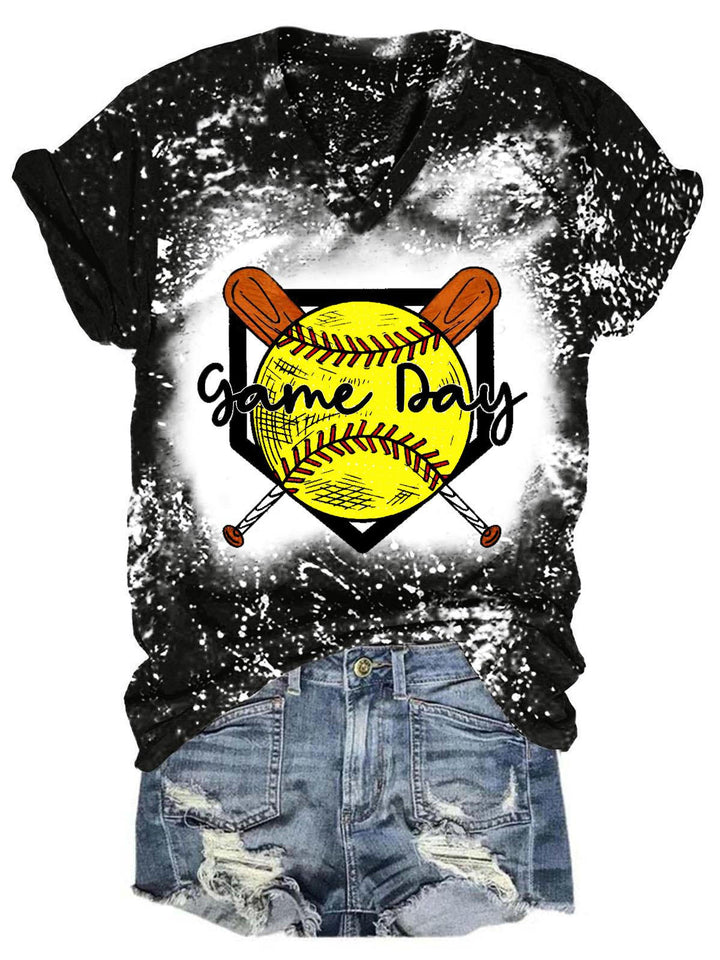 Softball Tie Dye V Neck T-Shirt