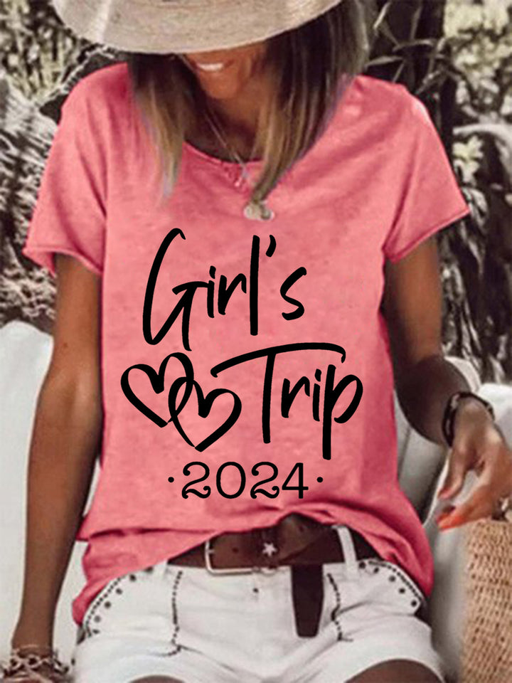 Girl's Trip 2024 Printed Casual Short Sleeve T-Shirt