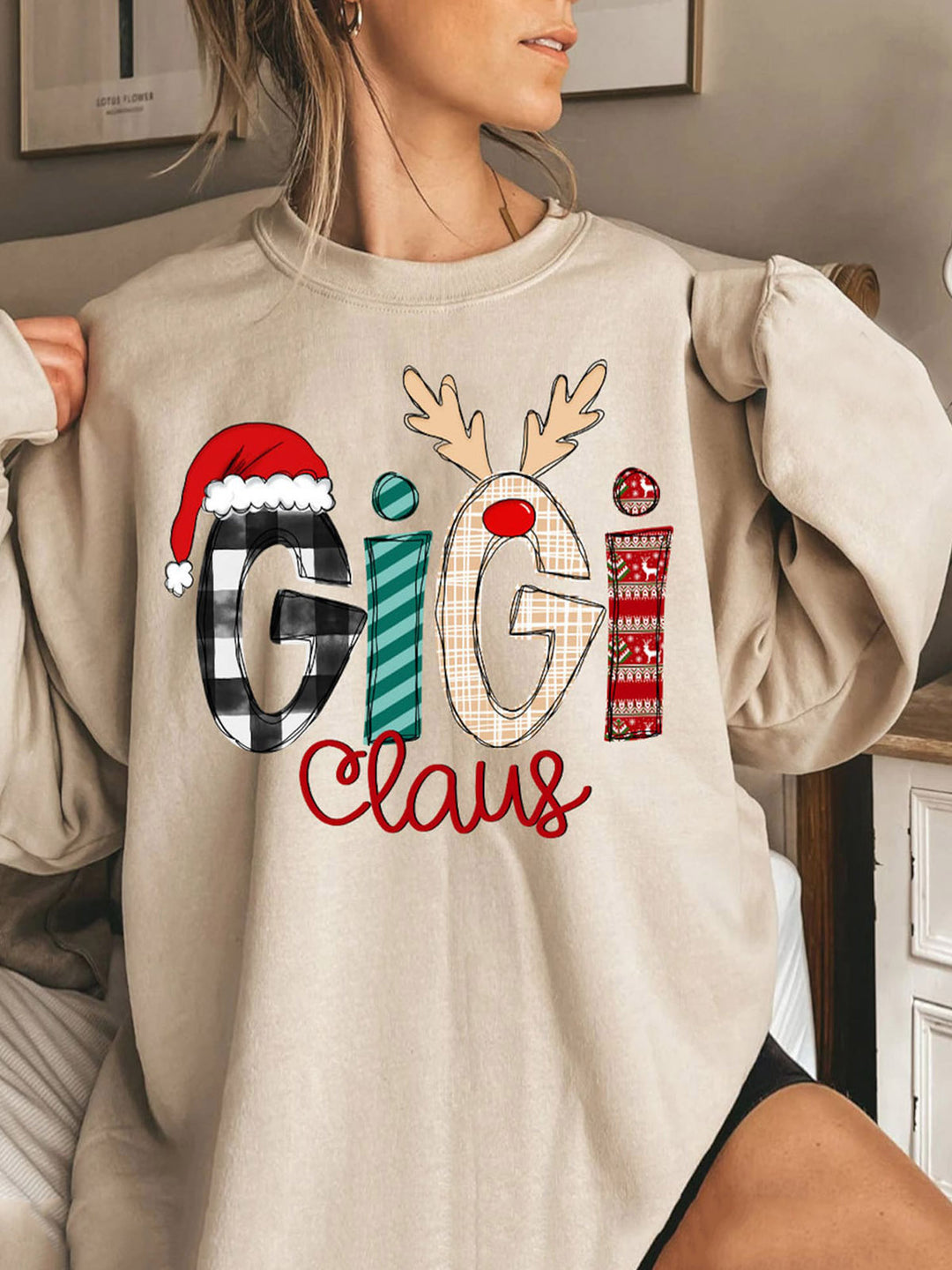 Family Best Gifts For Christmas Print Round Neck Long Sleeve Top
