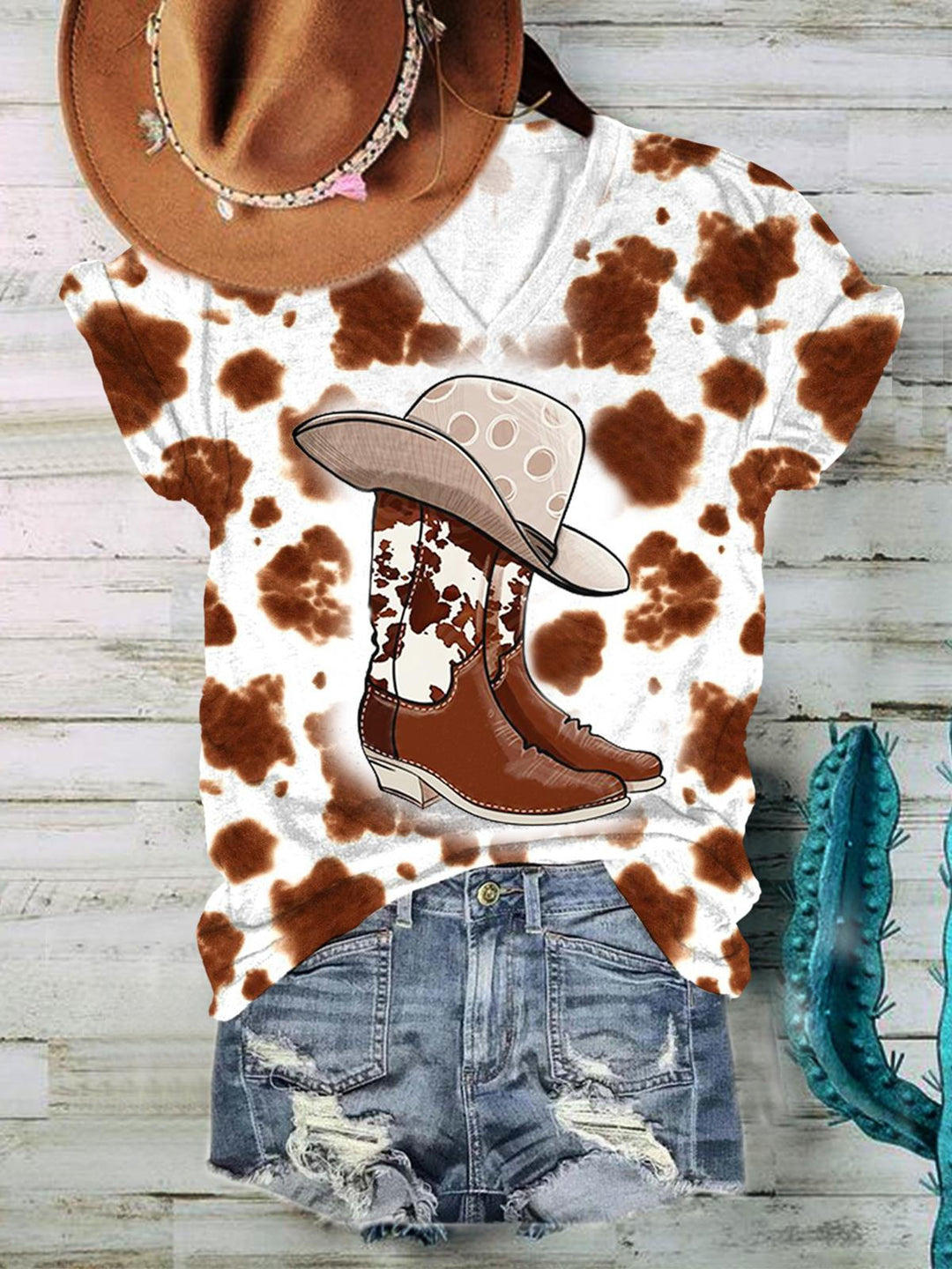 Women's Western Cowboy Boots Printed Casual Top