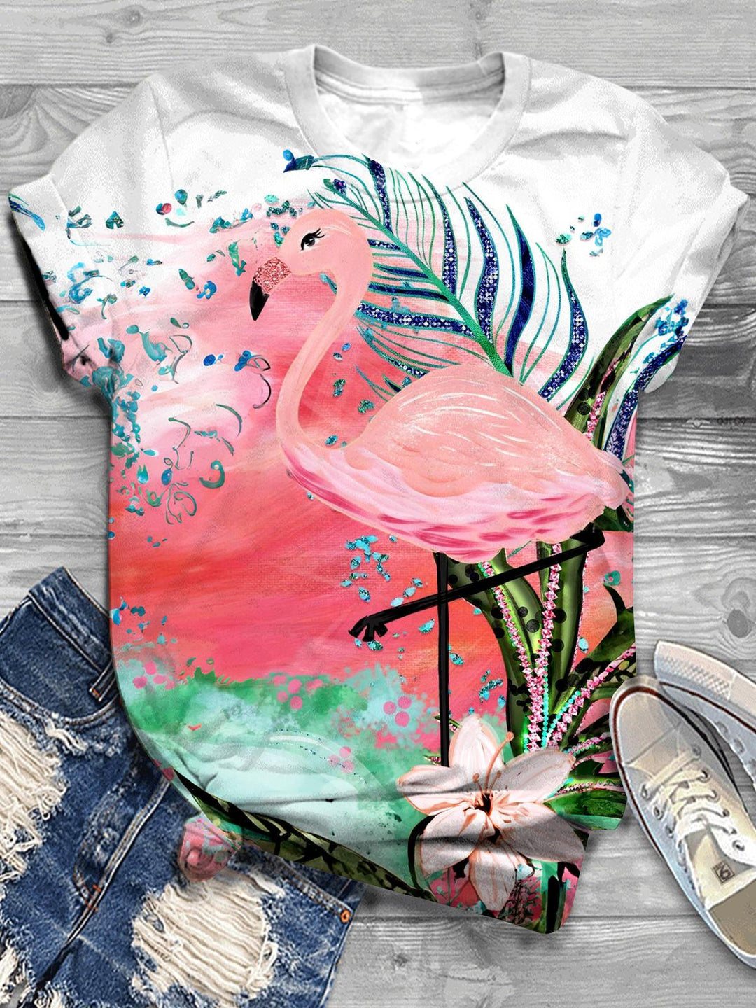 Flamingo Short Sleeve Crew Neck T-Shirt