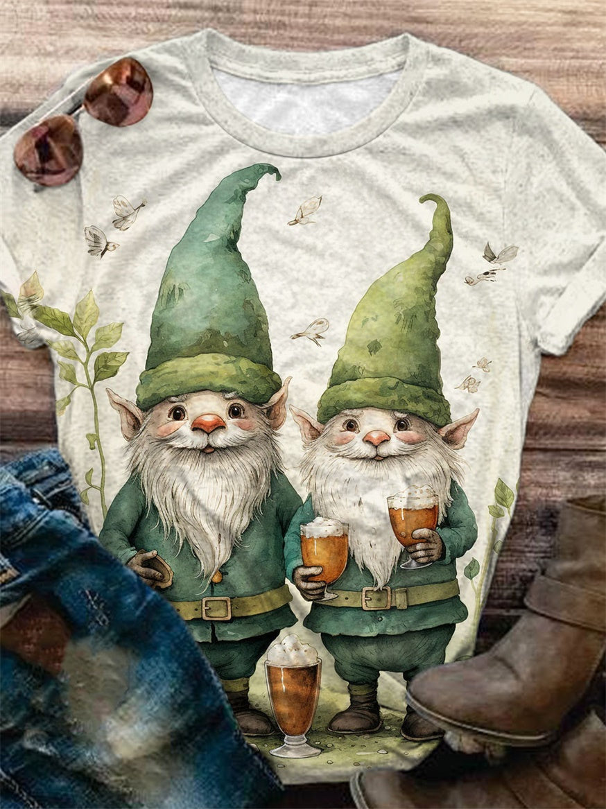 St Patrick's Day Gnome Print Crew Neck T-Shirt