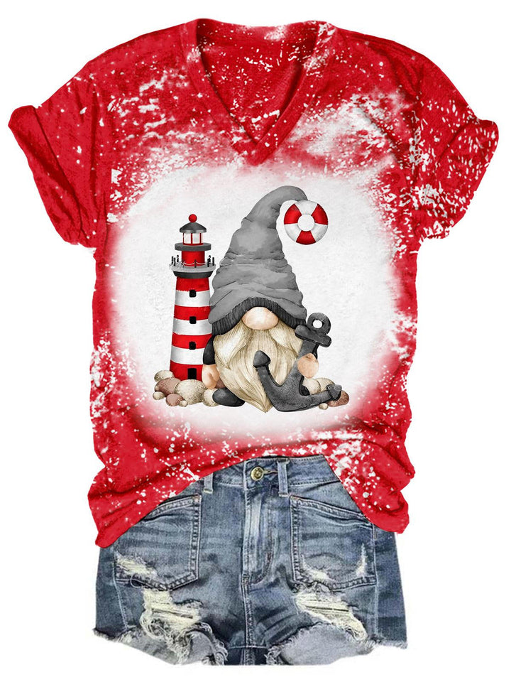 Lighthouse Sea Gnome Tie Dye V Neck T-Shirt