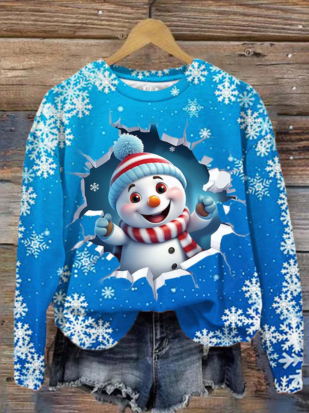 Women's Funny Winter Snowman Print Long Sleeve Top