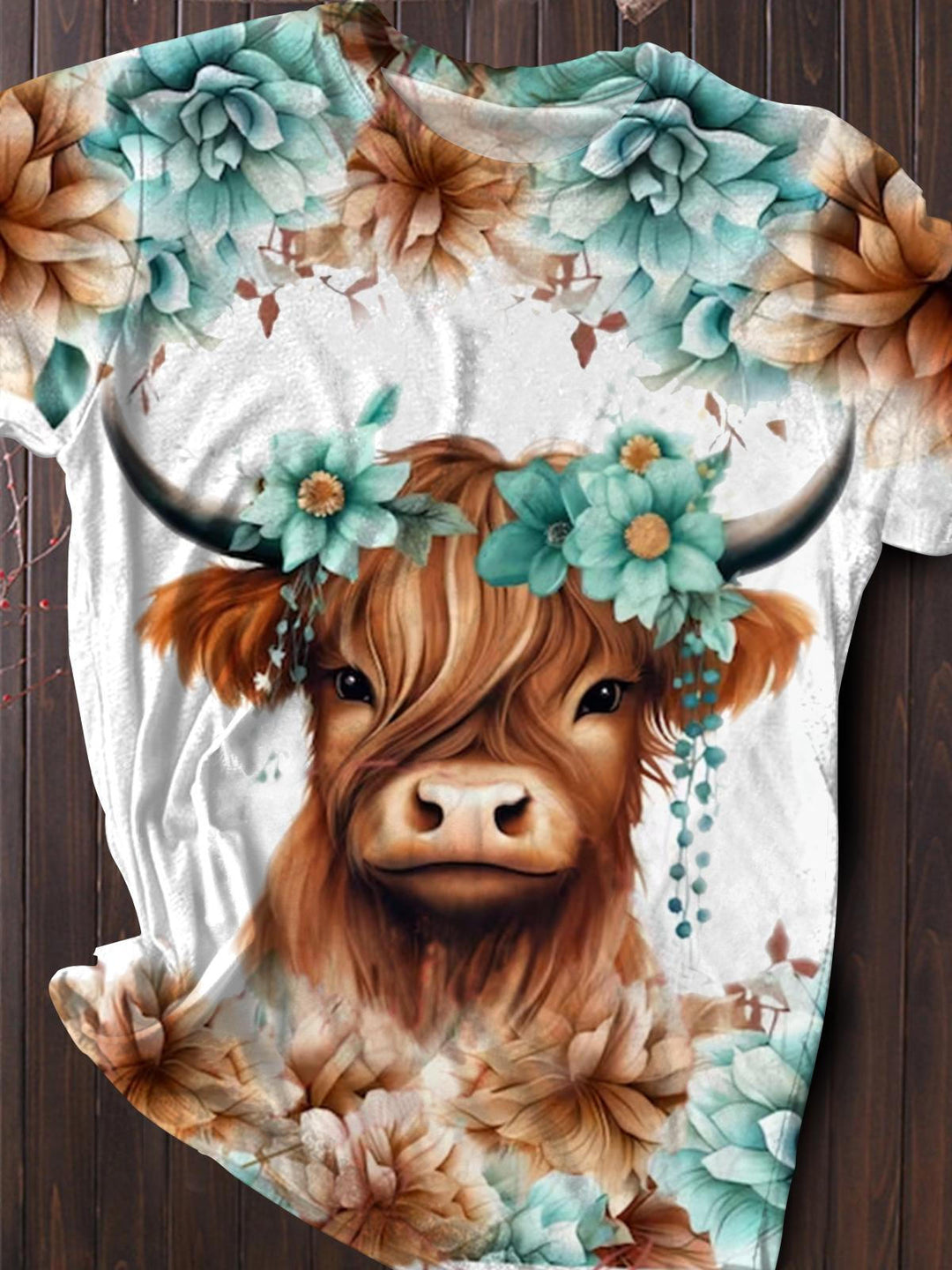 Women's Floral Highland Cow Print Top