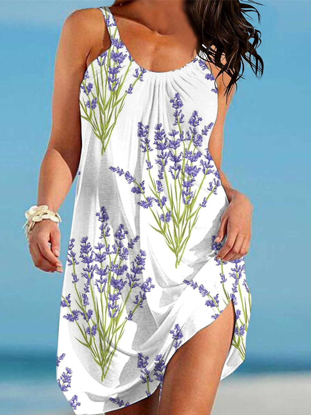 Lavender Print Casual Beach Dress