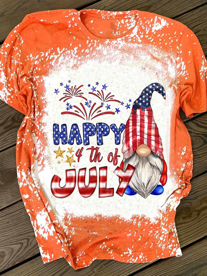 Happy 4th of July Gnome Print Crewneck T-Shirt