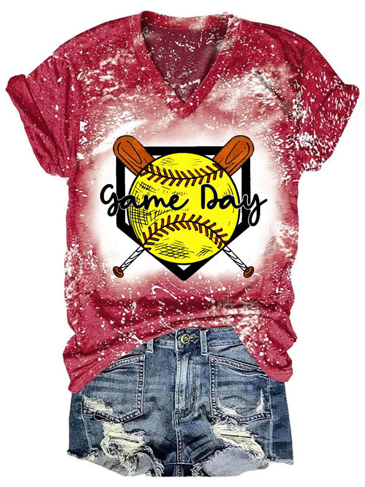 Softball Tie Dye V Neck T-Shirt